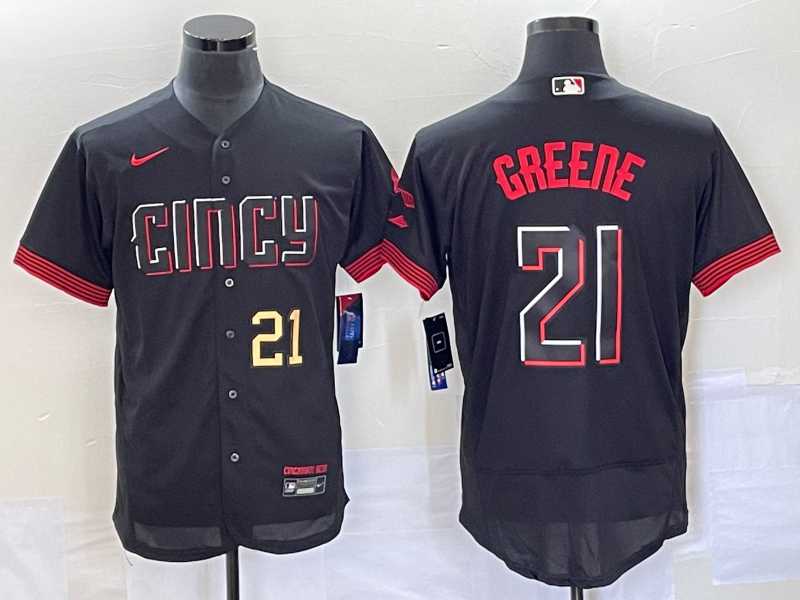 Mens Cincinnati Reds #21 Hunter Greene Number Black 2023 City Connect Flex Base Stitched Jerseys->cincinnati reds->MLB Jersey